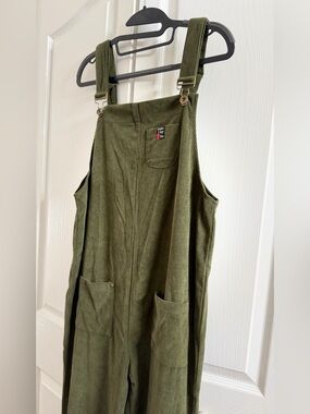 Olive Green Corduroy Adjustable-Strap Overalls